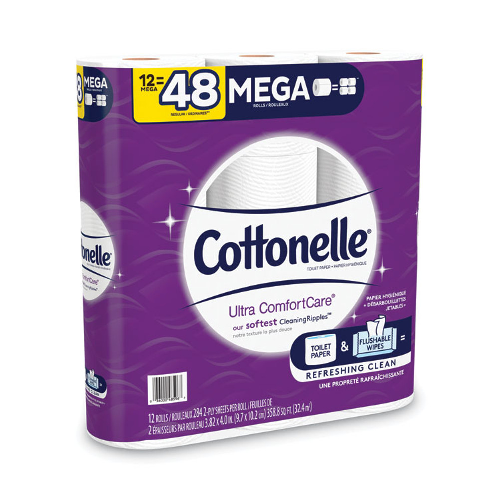 KIMBERLY CLARK Cottonelle® 48596PK Ultra ComfortCare Toilet Paper, Soft Bath Tissue, Mega Rolls, Septic Safe, 2-Ply, White, 284 Sheets/Roll, 12 Rolls/Pack