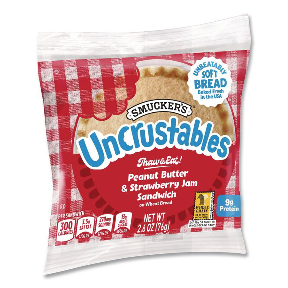 J.M. SMUCKER CO. Smucker's® 22002220 UNCRUSTABLES Peanut Butter and Strawberry Jam on Wheat Bread, 2.6 oz Bag, 48/Carton