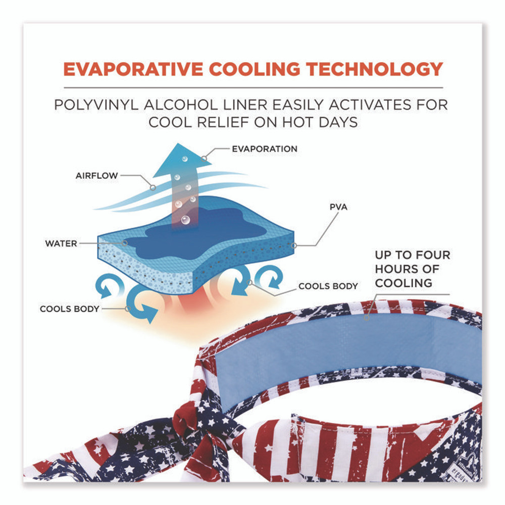 TENACIOUS HOLDINGS, INC. ergodyne® 12561 Chill-Its 6700CT Cooling Bandana PVA Tie Headband, One Size Fits Most, Stars and Stripes