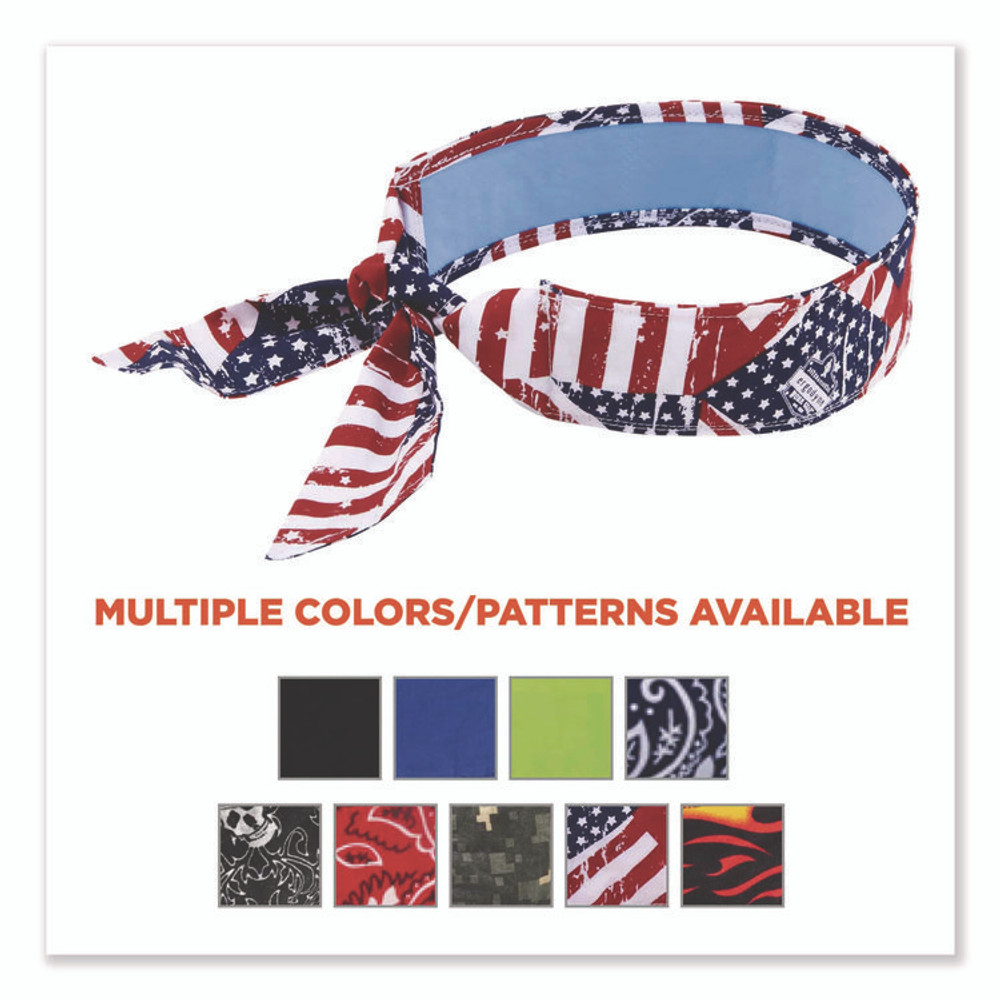 TENACIOUS HOLDINGS, INC. ergodyne® 12561 Chill-Its 6700CT Cooling Bandana PVA Tie Headband, One Size Fits Most, Stars and Stripes