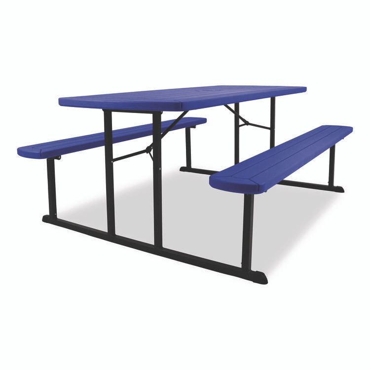 NATIONAL PUBLIC SEATING NPS® BMPT3072BK04 Blow Molded Folding Picnic Table, Rectangular, 57w x 72d x 29.5h, Blue Top, Black Base/Legs