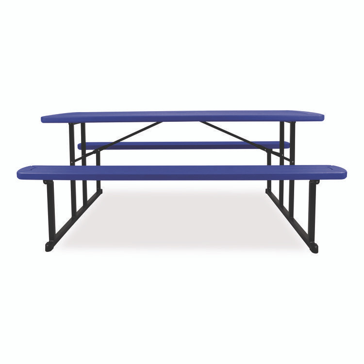 NATIONAL PUBLIC SEATING NPS® BMPT3072BK04 Blow Molded Folding Picnic Table, Rectangular, 57w x 72d x 29.5h, Blue Top, Black Base/Legs