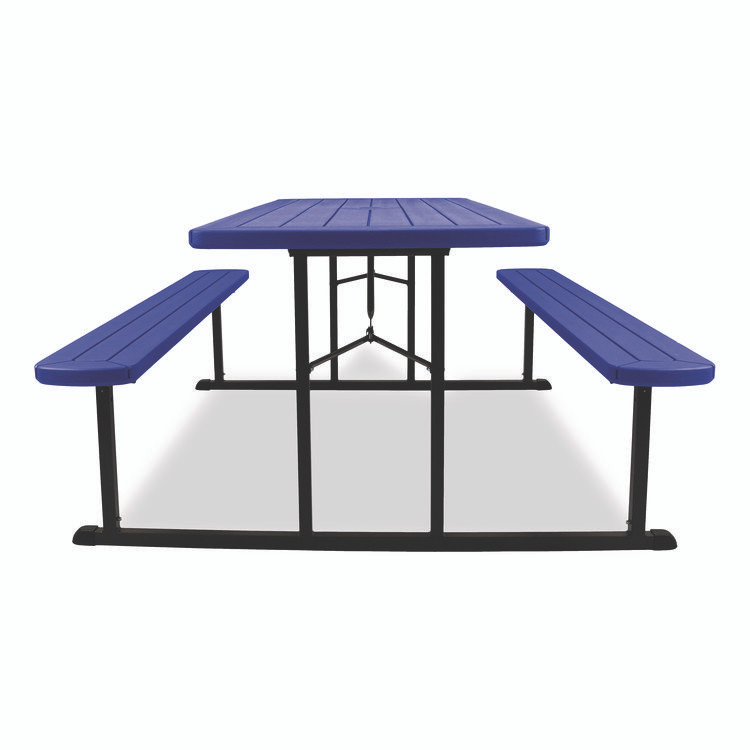 NATIONAL PUBLIC SEATING NPS® BMPT3072BK04 Blow Molded Folding Picnic Table, Rectangular, 57w x 72d x 29.5h, Blue Top, Black Base/Legs