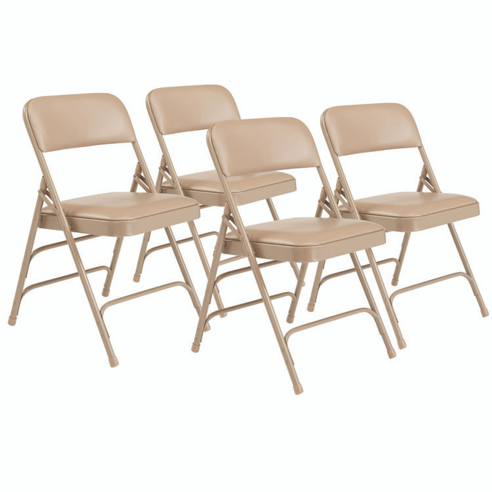 NATIONAL PUBLIC SEATING NPS® 1301 1300 Series Premium Vinyl Upholstered Triple Brace Double Hinge Folding Chair, Supports 500 lb, Beige Seat/Back/Base, 4/CT