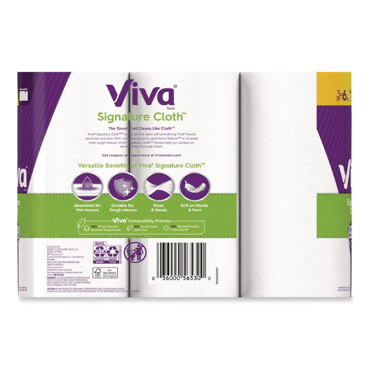 KIMBERLY CLARK Viva® 56530 Signature Cloth Choose-A-Sheet Kitchen Roll Paper Towels,1-Ply, 5.1 x 11,White, 86 Sheets/Double Roll, 3 Rolls/PK, 8 Packs/CT