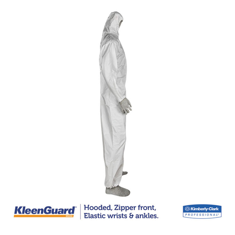 SMITH AND WESSON KleenGuard™ 38939 A35 Liquid and Particle Protection Coveralls, Zipper Front, Hooded, Elastic Wrists and Ankles, X-Large, White, 25/Carton