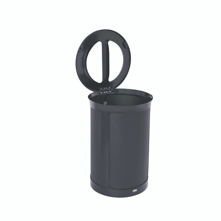 RUBBERMAID COMMERCIAL PROD. 2172844 ENHANCE Series Waste Receptacle, Dual Top Hole, 23 gal, Metal, Jet Black Metallic