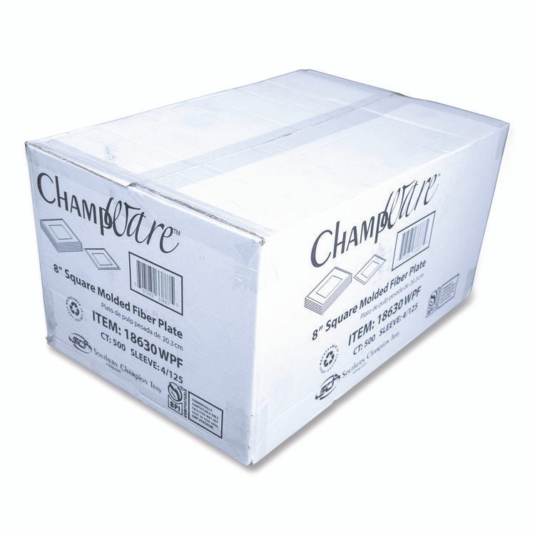 SOUTHERN CHAMPION TRAY SCT® 18630WPF ChampWare Molded Fiber Tableware, Square Molded Fiber Plate, 8" x 8", White, 125 Plates/Sleeve, 4 Sleeves/Carton