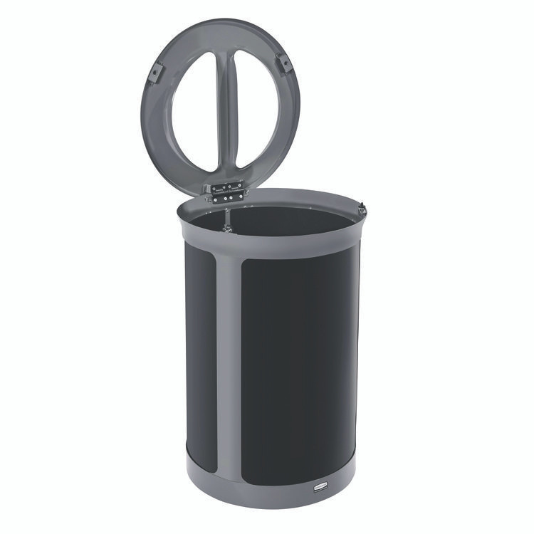 RUBBERMAID COMMERCIAL PROD. 2172841 ENHANCE Series Waste Receptacle, Dual Top Hole, 23 gal, Metal, Pearl Gray/Umbra Gray