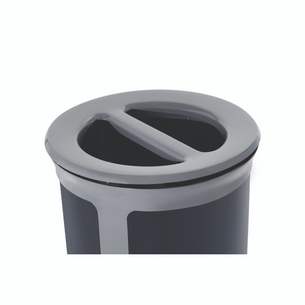 RUBBERMAID COMMERCIAL PROD. 2172841 ENHANCE Series Waste Receptacle, Dual Top Hole, 23 gal, Metal, Pearl Gray/Umbra Gray