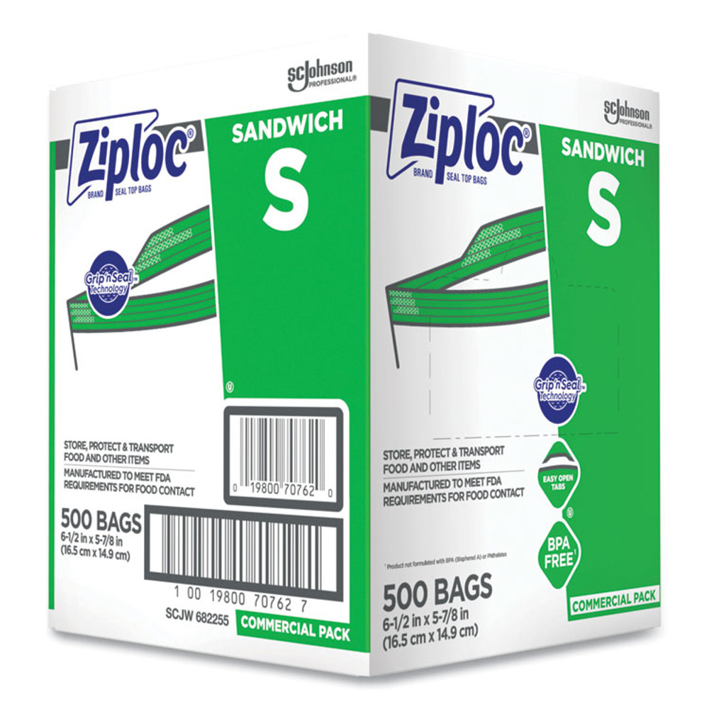 SC JOHNSON Ziploc® 373953 Resealable Sandwich Bags, 6.5" x 6", Clear, 500/Box