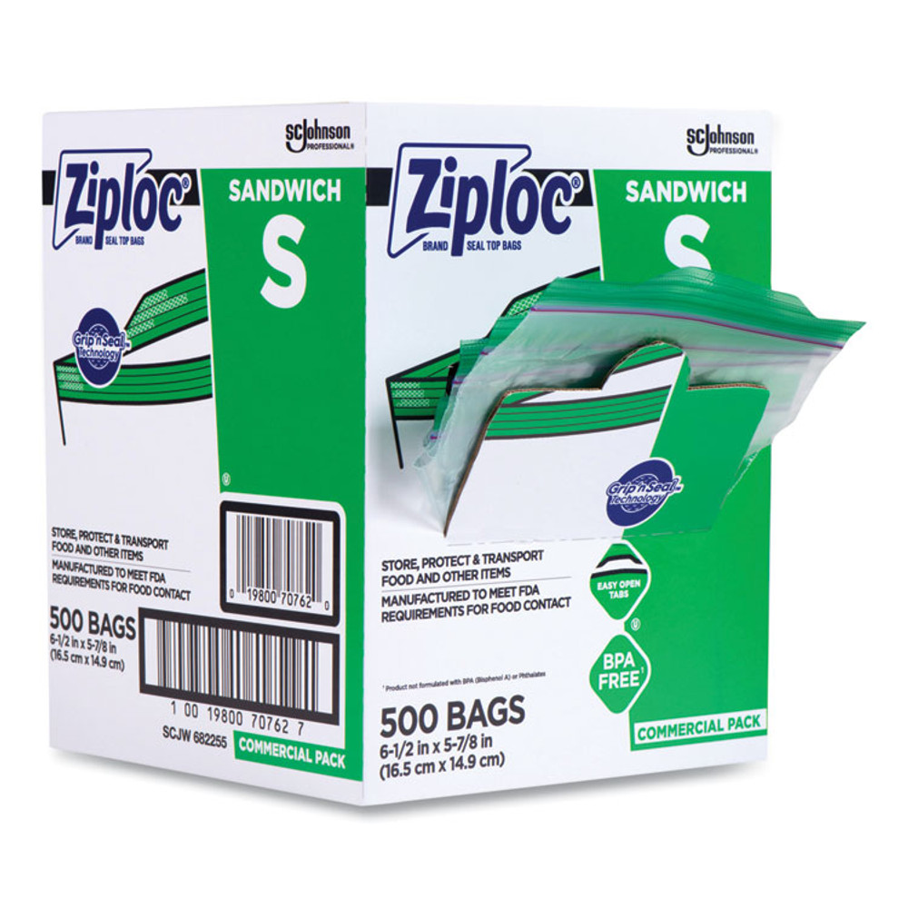 SC JOHNSON Ziploc® 373953 Resealable Sandwich Bags, 6.5" x 6", Clear, 500/Box