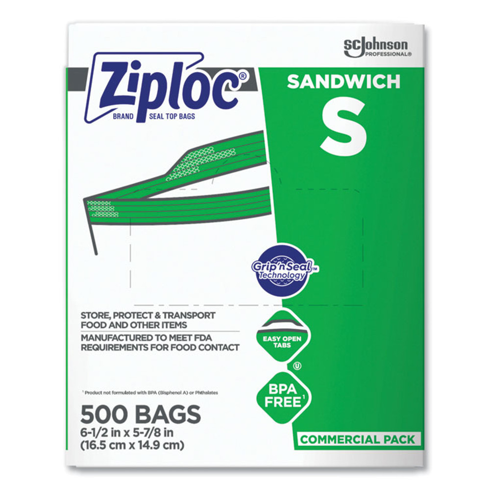 SC JOHNSON Ziploc® 373953 Resealable Sandwich Bags, 6.5" x 6", Clear, 500/Box