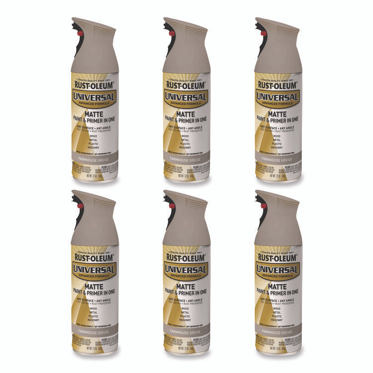RUST-OLEUM CORPORATION 376724 Universal Premium Spray Paint, Matte Greige, 12 oz Aerosol Can, 6/Carton