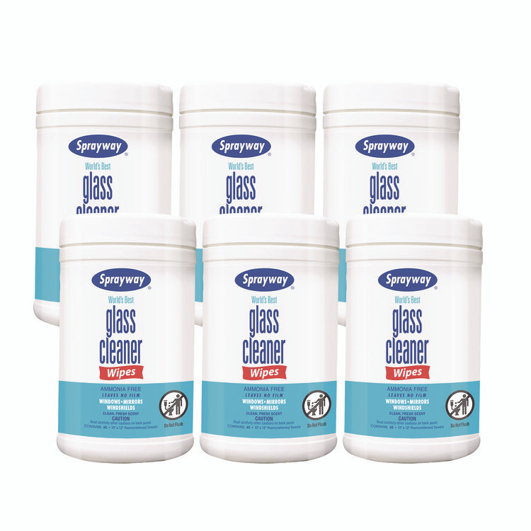 PLZ CORP Sprayway® 933 Glass Cleaner Wipes, 1-Ply, 10 x 12, White, 6/Carton