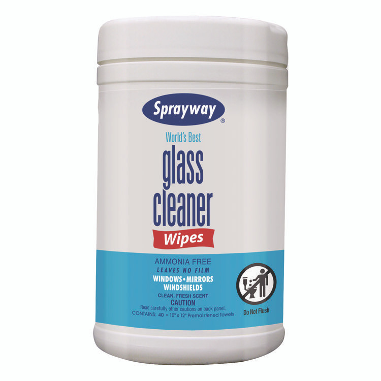 PLZ CORP Sprayway® 933 Glass Cleaner Wipes, 1-Ply, 10 x 12, White, 6/Carton