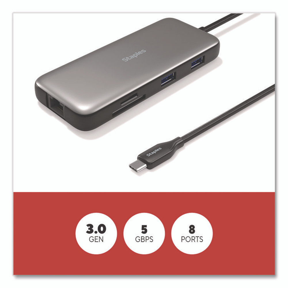 STAPLES BRANDS GROUP TECH ST62383 USB 3.0 Hubs, 8-Port, Gray