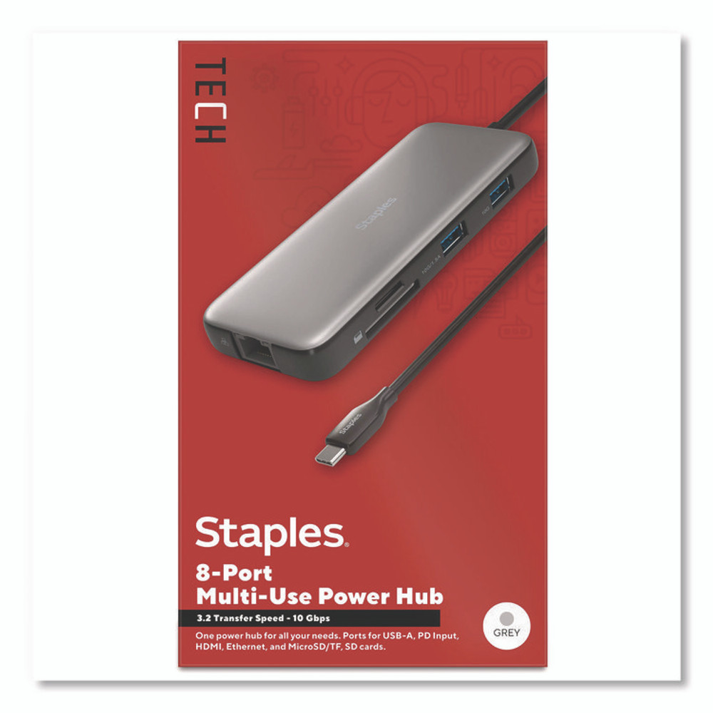 STAPLES BRANDS GROUP TECH ST62383 USB 3.0 Hubs, 8-Port, Gray