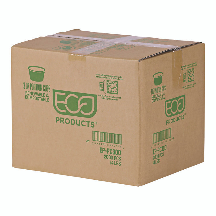 ECO-PRODUCTS,INC. EP-PC300 Renewable and Compostable Portion Cups, 3 oz, Plastic, Clear, 100/Pack, 20 Packs/Carton
