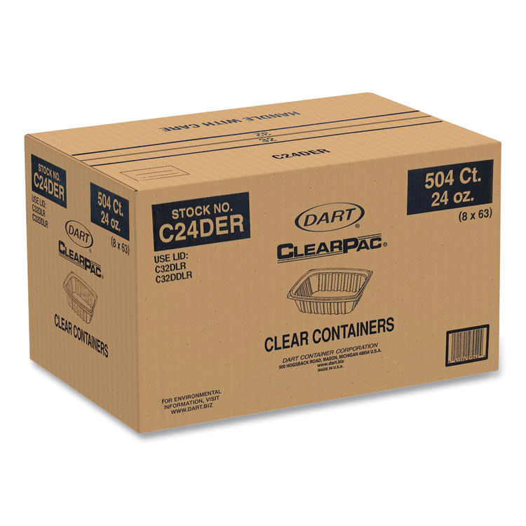 DART C24DER ClearPac Containers, 24 oz, 6.5 x 7.5 x 2, Clear, Plastic, 63/Pack, 8 Pack/Carton