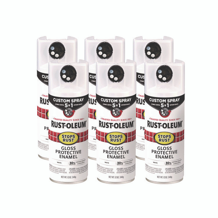 RUST-OLEUM CORPORATION 376886 Stops Rust 5-in-1 Spray Paint, Gloss White, 12 oz Aerosol Can, 6/Carton