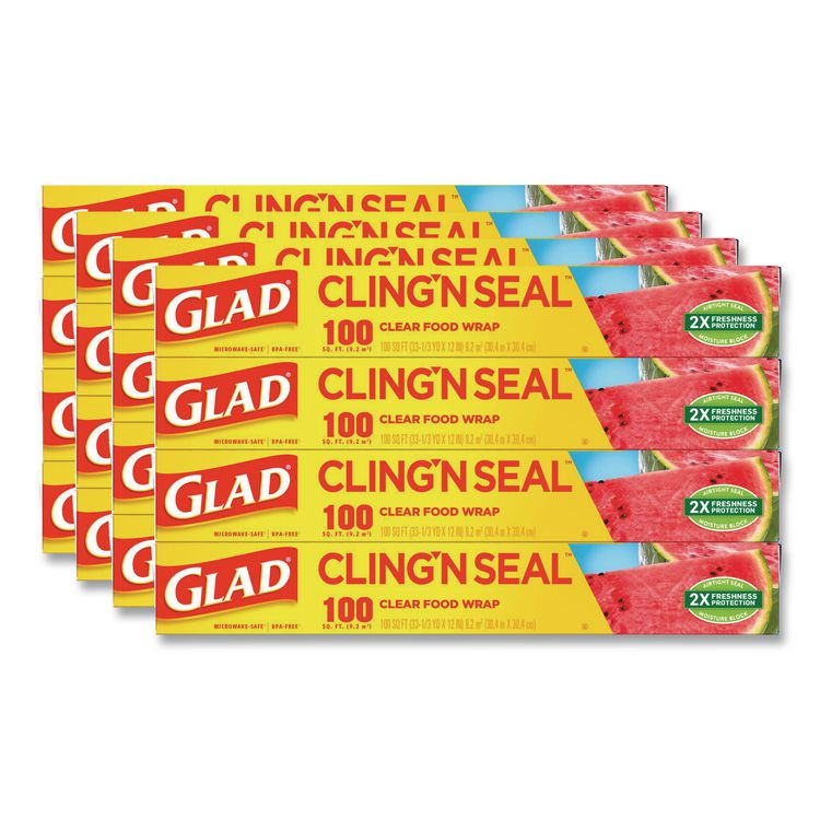 CLOROX SALES CO. Glad® 60684 Cling'N Seal Plastic Food Wrap, 12" x 33.3 yd, 100 sq ft Roll, 16 Rolls/Carton