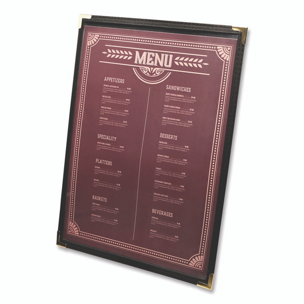 EXCELLO GLOBAL PRODUCTS SPLSMENU21PK Menu Holder For 8.5 x 11 Menus, Portrait Orientation, 9.3 x 11.9 Holder, Clear/Black/Gold
