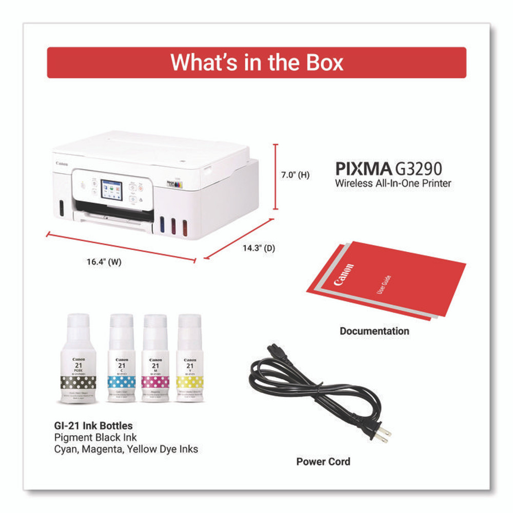 INNOVERA Canon® 6706C022 MegaTank PIXMA G3290 All-in-One Wireless Inkjet Printer, Copy/Print/Scan