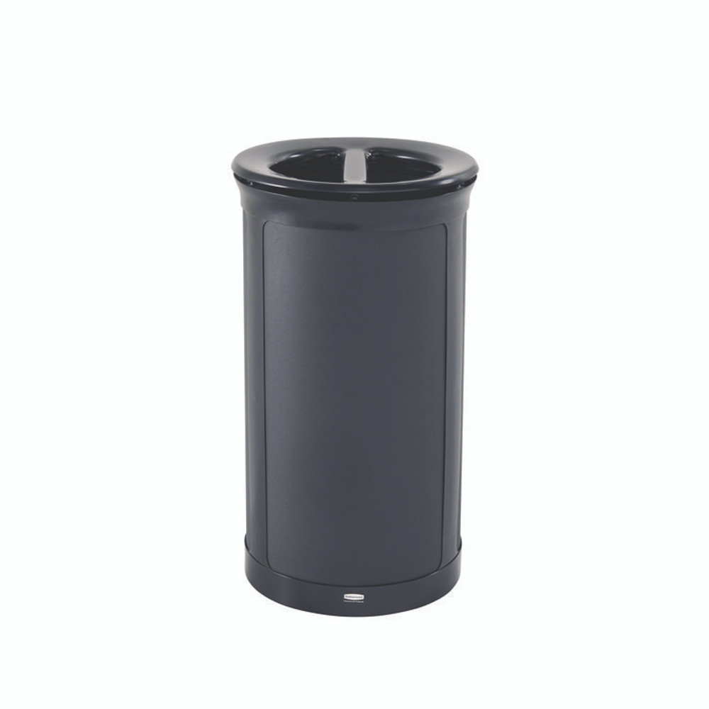 RUBBERMAID COMMERCIAL PROD. 2172848 ENHANCE Series Waste Receptacle, Dual Top Hole, 33 gal, Metal, Jet Black Metallic