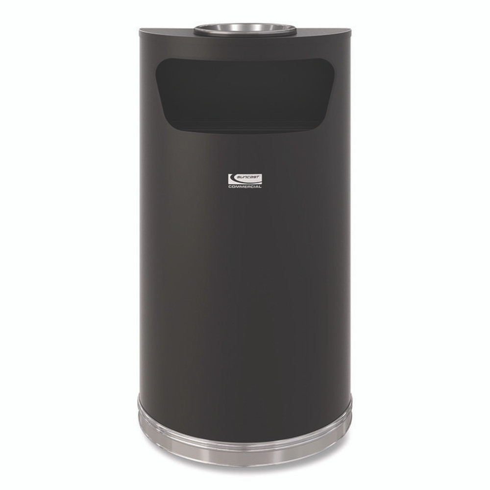 SUNCAST CORPORATION Commercial® MTCRES901BKS Half Round Metal Trash Can with Ashtray, 9 gal, Steel, Black