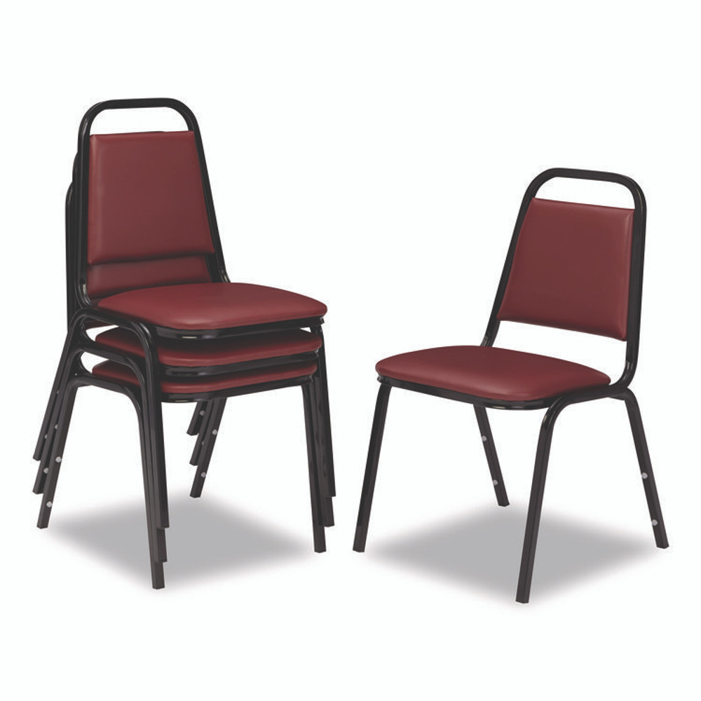 NATIONAL PUBLIC SEATING NPS® 9108B4 9100 Series Vinyl Upholstered Stack Chair, Supports Up to 300 lbs, 18" Seat Height, Burgundy Seat/Back, Black Base, 4/Carton