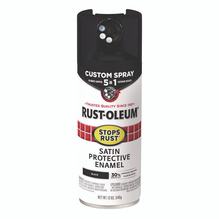 RUST-OLEUM CORPORATION 376869EA Stops Rust 5-in-1 Spray Paint, Satin Black, 12 oz Aerosol Can