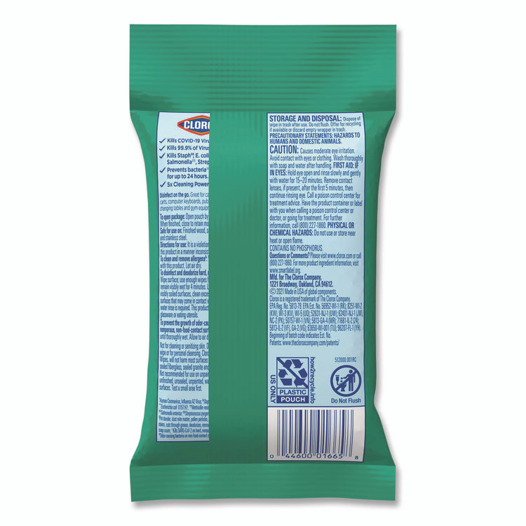 CLOROX SALES CO. 60133 Disinfecting Wipes, On the Go Bleach Free Travel Wipes, 1-Ply, 6.53 x 2.79, Fresh Scent, White, 9/Pack, 24 Packs/Carton