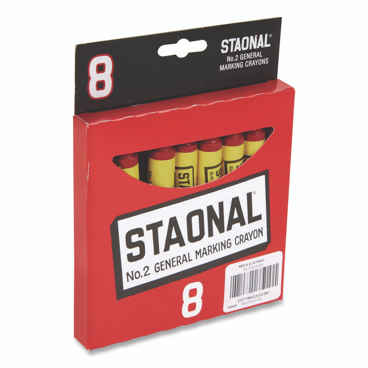 BINNEY & SMITH / CRAYOLA 520002038 Staonal Marking Crayons, 0.56" x 5", Red, 8/Box