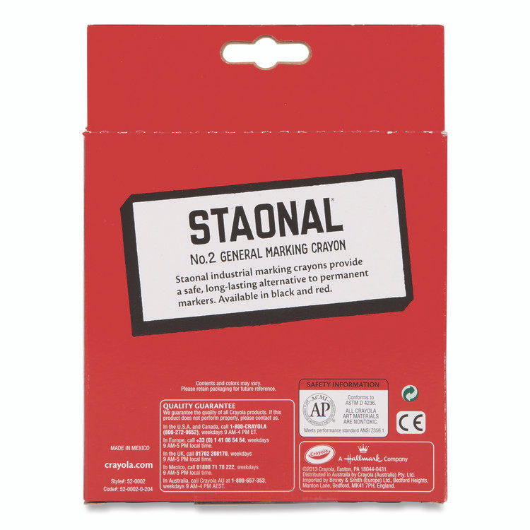 BINNEY & SMITH / CRAYOLA 520002038 Staonal Marking Crayons, 0.56" x 5", Red, 8/Box