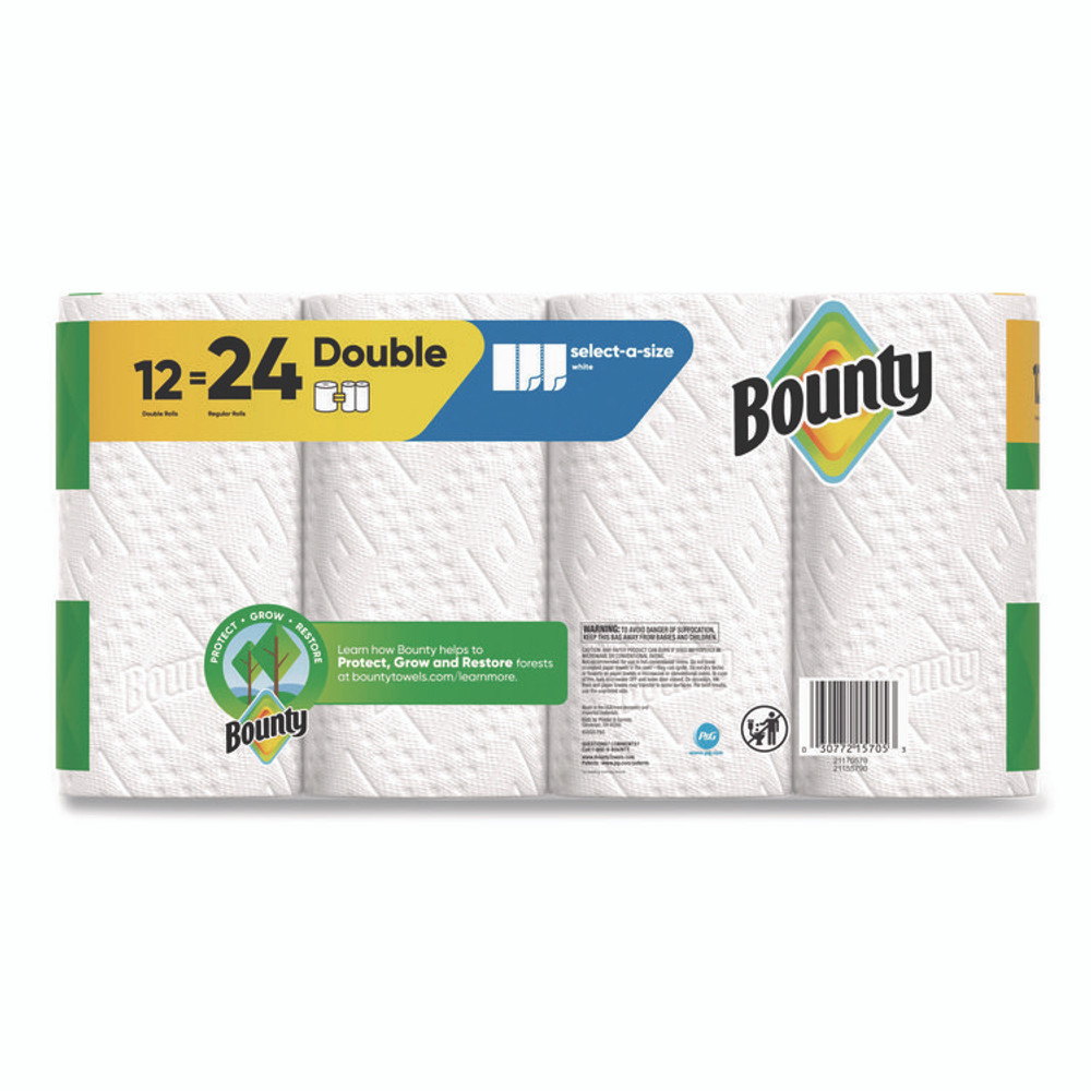 PROCTER & GAMBLE Bounty® 15705 Select-a-Size Kitchen Roll Paper Towels, 2-Ply, 5.9 x 11, White, 82 Sheets/Double Roll, 12 Rolls/Carton