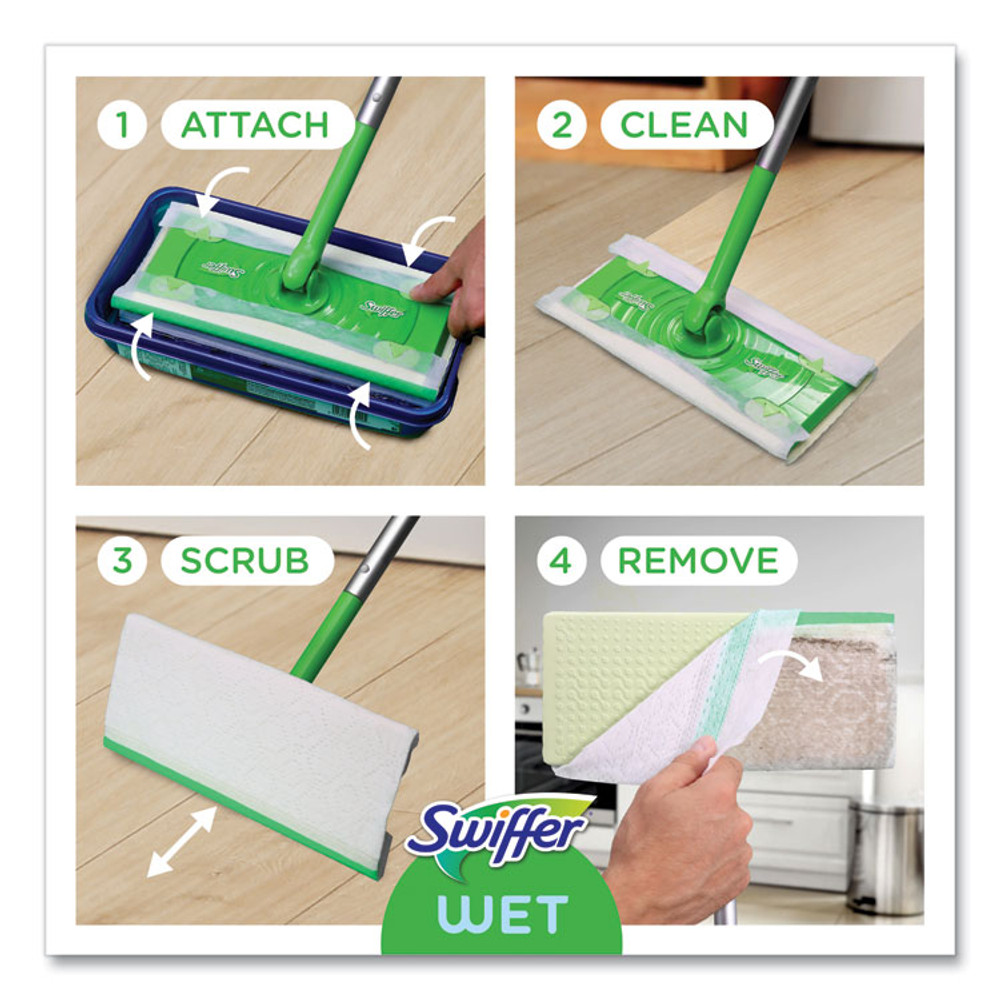 PROCTER & GAMBLE Swiffer® 75725 Sweeper Mop, 10 x 4.8 White, Cloth Head, 46" Green/Silver Aluminum/Plastic Handle, 6/Carton