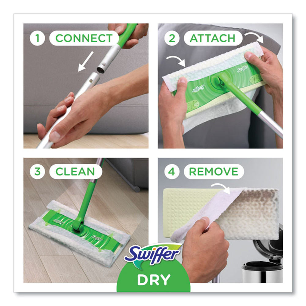 PROCTER & GAMBLE Swiffer® 75725 Sweeper Mop, 10 x 4.8 White, Cloth Head, 46" Green/Silver Aluminum/Plastic Handle, 6/Carton