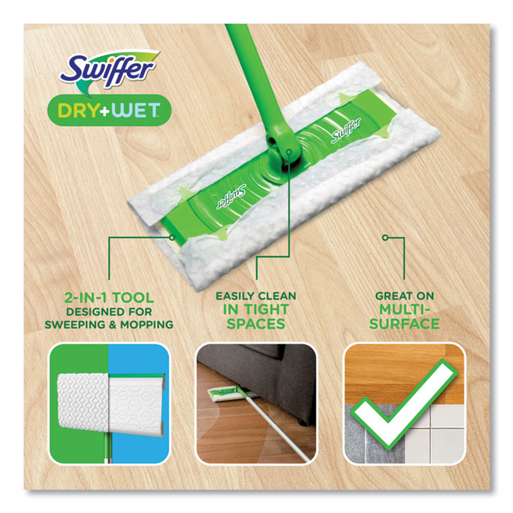 PROCTER & GAMBLE Swiffer® 75725 Sweeper Mop, 10 x 4.8 White, Cloth Head, 46" Green/Silver Aluminum/Plastic Handle, 6/Carton