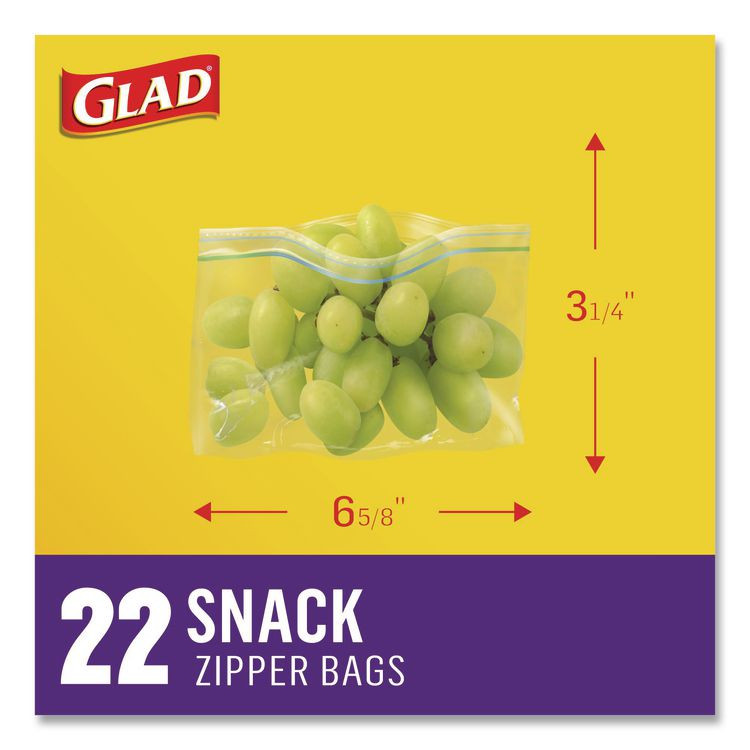 CLOROX SALES CO. Glad® 60741 Zipper Food Storage Plastic Bags, Snack Size, 3.25 x 6.63 x 9.31, Clear, 50 Bags/Box, 12 Boxes/Carton