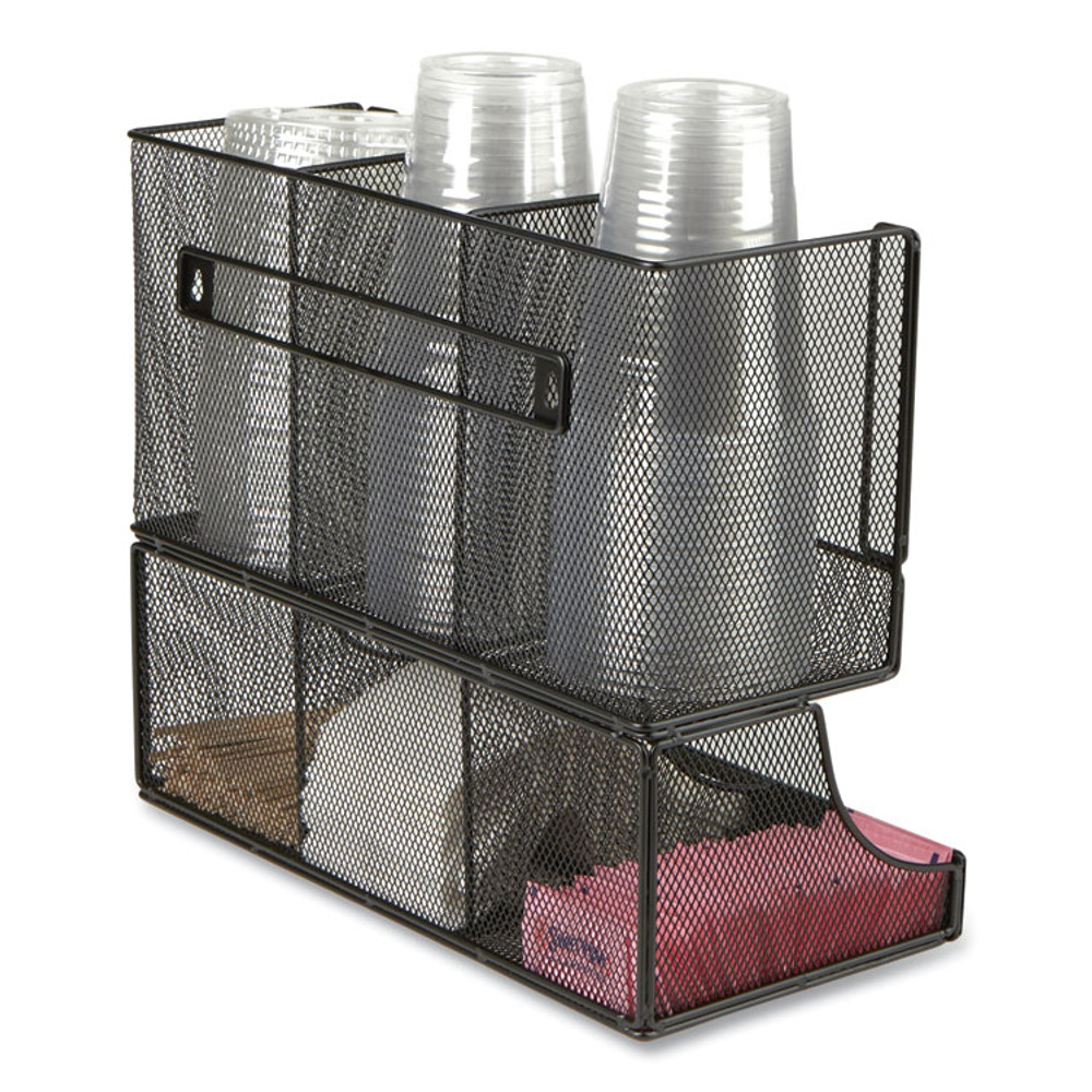 EMS MIND READER LLC UPMESHBLK Network Collection 2-Tier 6-Compartment Coffee Cup and Condiment Countertop Organizer, 5 x 13 x 11.5, Black