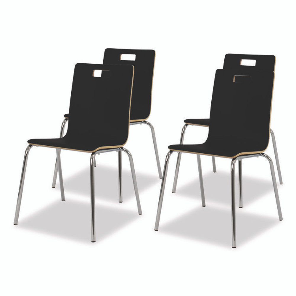 NATIONAL PUBLIC SEATING NPS® BCC234 Bushwick Series Bentwood Chair, Supports Up to 500 lb, 18" Seat Height, Black Seat, Black Back, Chrome Base, 4/Pack