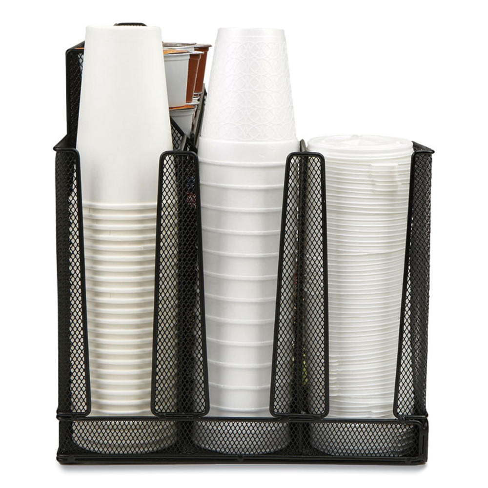 EMS MIND READER LLC CMG2MESHBLK Network Collection 14-Compartment Coffee Cup and Condiment Countertop Organizer, 11.61 x 23.9 x 12.76, Black