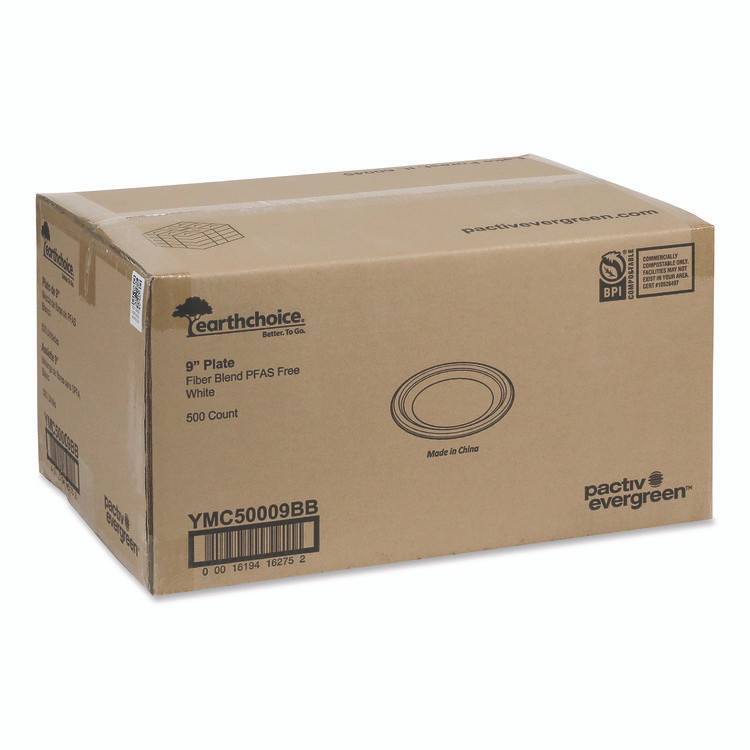 PACTIV EVERGREEN CORPORATION YMC50009BB EarthChoice Fiber-Blend Bagasse Dinnerware, Plate, 9" dia, White, 500/Carton