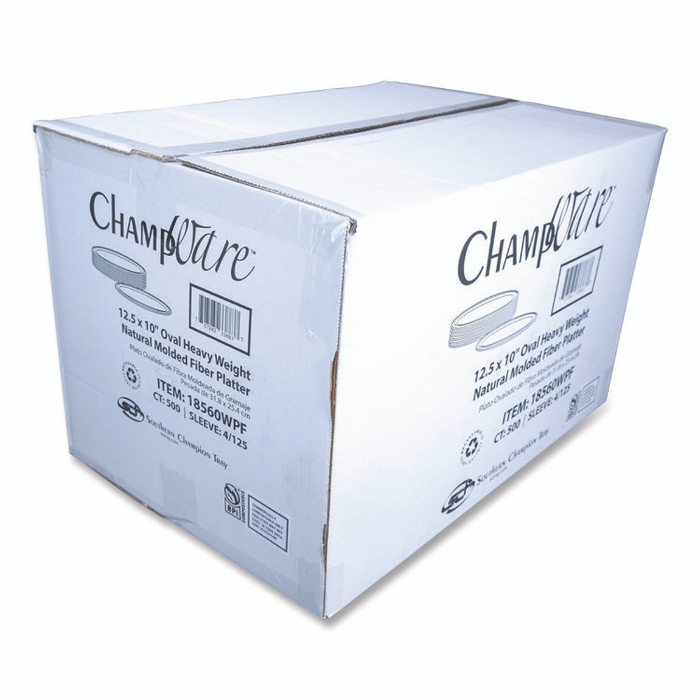 SOUTHERN CHAMPION TRAY SCT® 18560WPF ChampWare Molded Fiber Tableware, Molded Fiber Platter, 12.5" dia, White, 125 Plates/Sleeve, 4 Sleeves/Carton