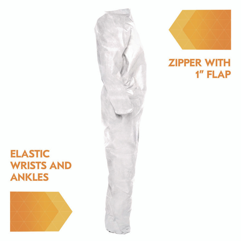SMITH AND WESSON KleenGuard™ 49103 A20 Breathable Particle Protection Coveralls, Zip Front, Elastic Back, Wrists, Ankles, Large, White, 24/Carton