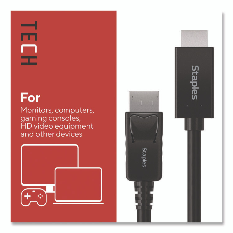 STAPLES BRANDS GROUP TECH ST62466 DisplayPort to HDMI Audio/Video Cable, 6 ft, Black