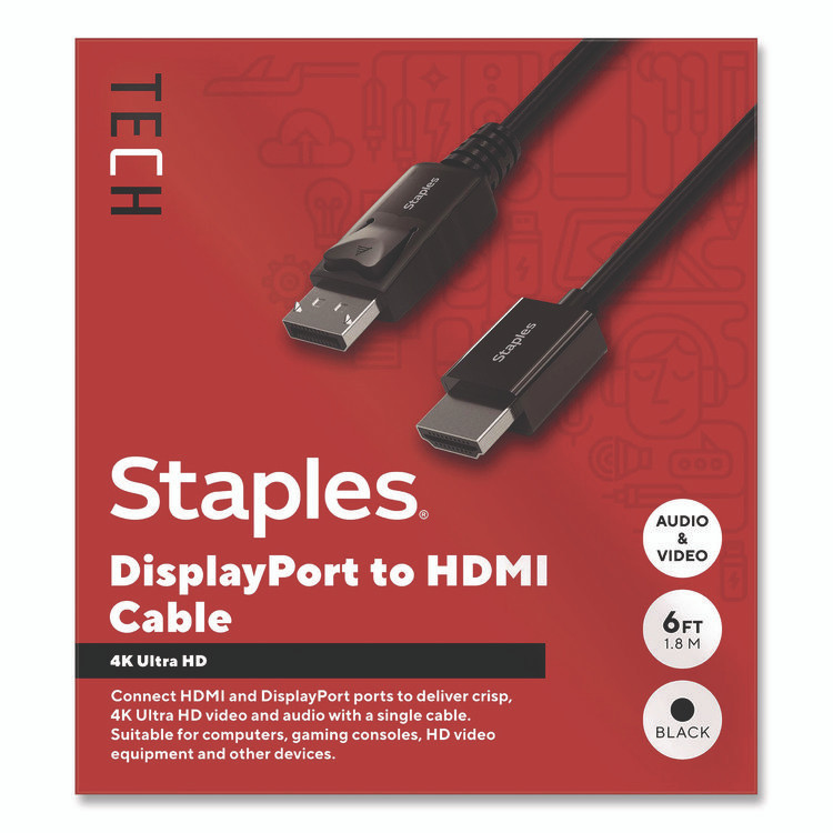 STAPLES BRANDS GROUP TECH ST62466 DisplayPort to HDMI Audio/Video Cable, 6 ft, Black