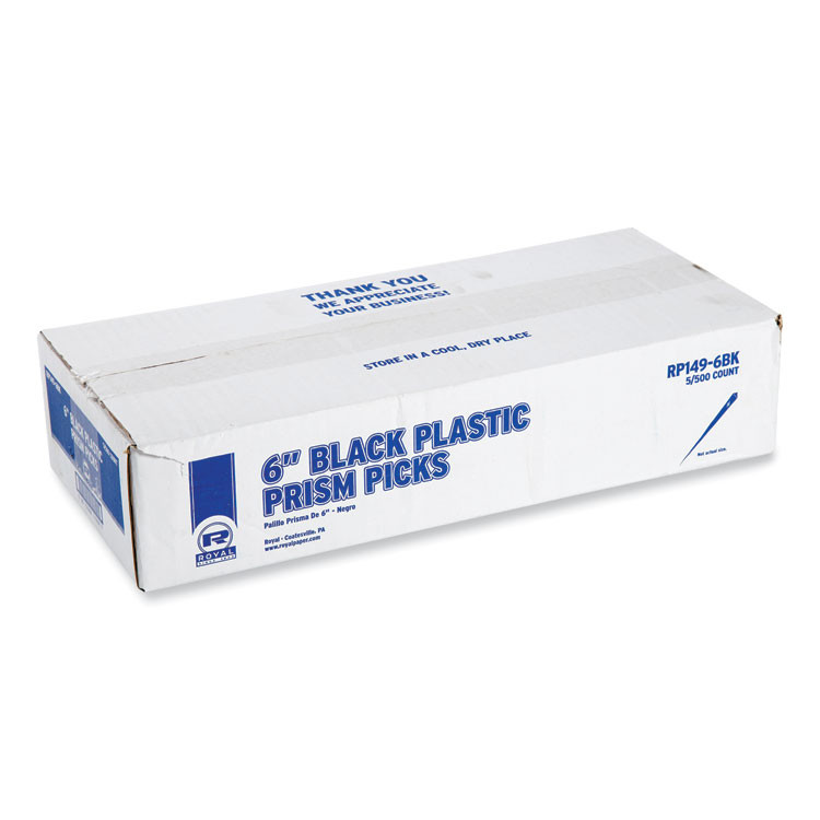 AMERCAREROYAL RP149-6BK Prism Picks, Plastic, 6", Black, 500/Box, 5 Boxes/Carton