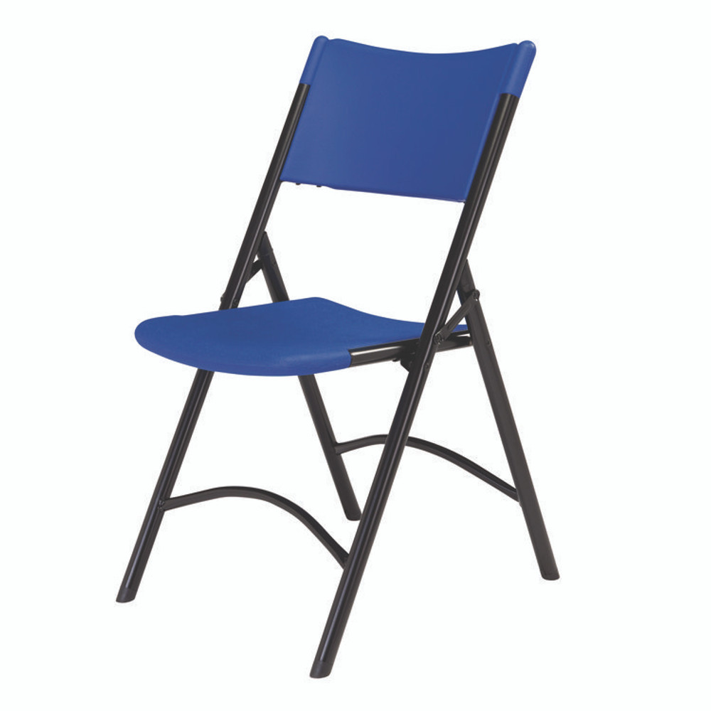 NATIONAL PUBLIC SEATING NPS® 604 600 Series Heavy Duty Plastic Folding Chair, Supports Up to 500 lb, 18" Seat Height, Blue Seat/Back, Black Base, 4/Carton